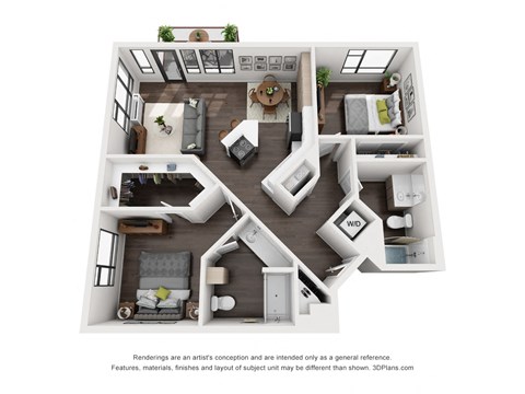 Floor plan for 2 beds, 2 baths, 1084 sqft
